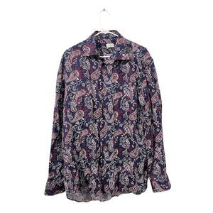 Etro Men's Paisley Print Long Sleeve linen Button-Up Shirt Multicolor Size 42